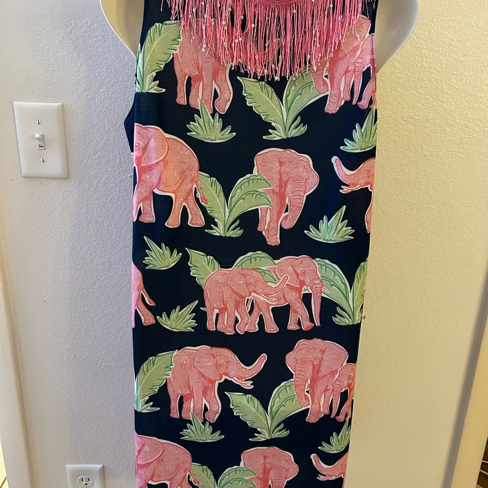 Simply Southern elephant print Fringe dress - Picture 3 of 4